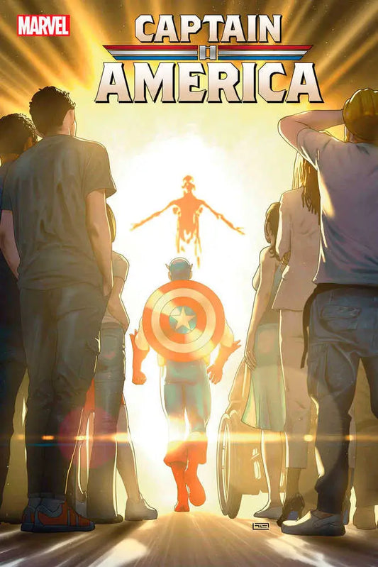 Marvel Captain America comic book cover with a silhouetted figure and bright golden light