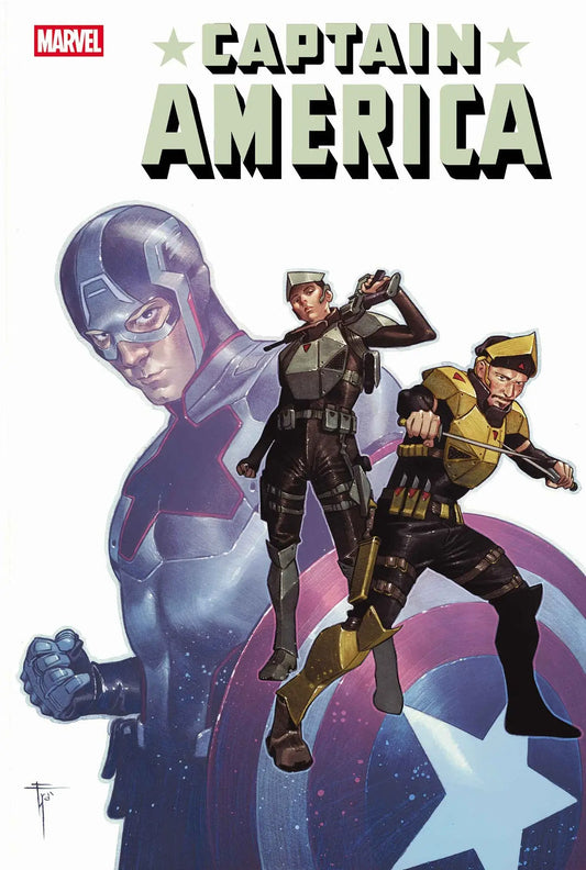 Comic book cover featuring Captain America and two characters from Captain America #3 Francesco Mobili Variant