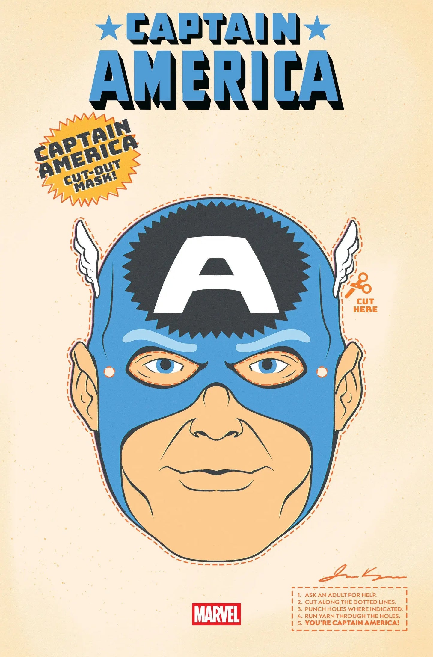 Captain America cut-out mask with instructions from Captain America #3 Retro Halloween Mask Variant