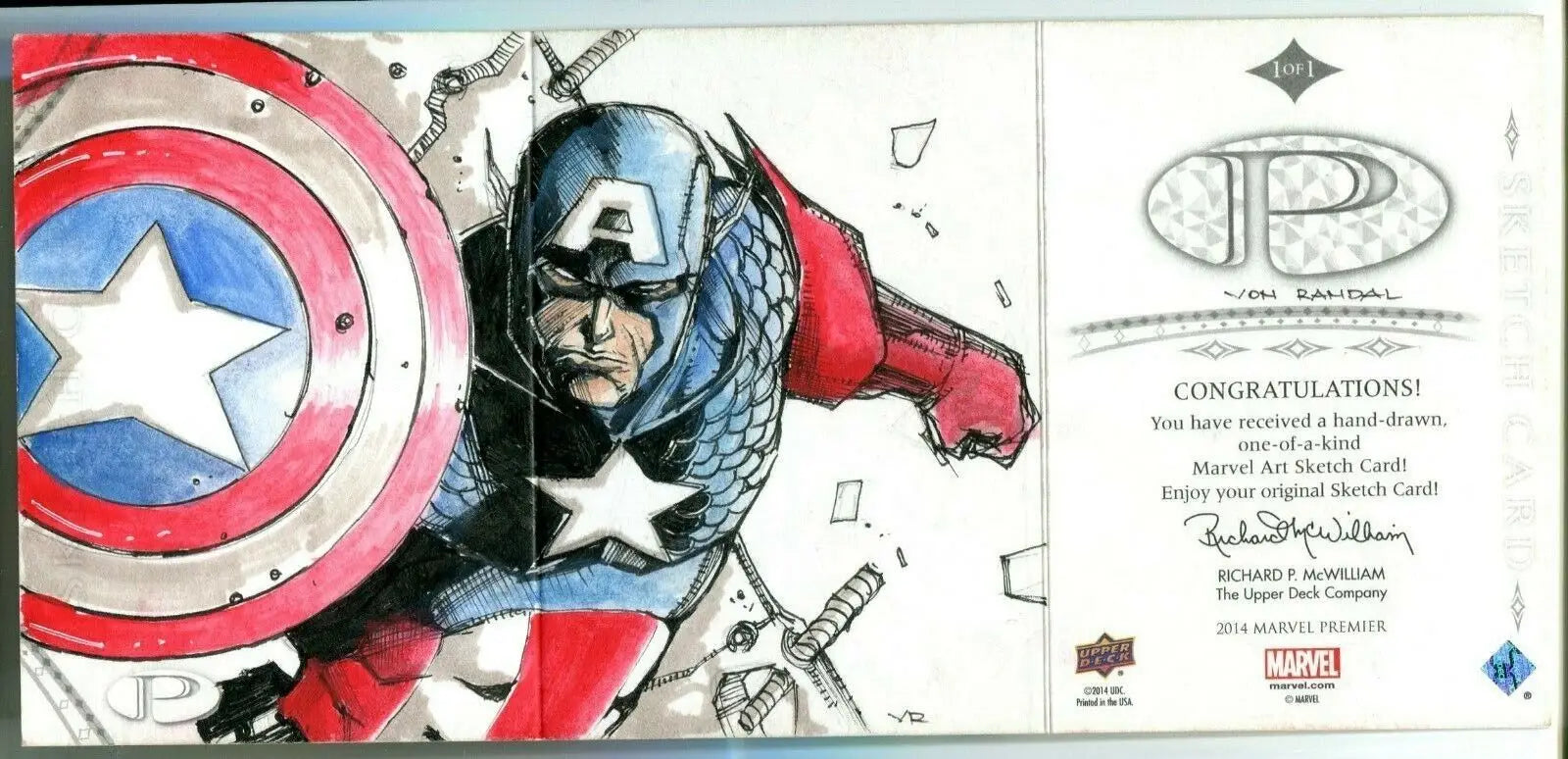 Captain America Marvel Premier Upper Deck Sketch by Von Randal Limited Edition Card