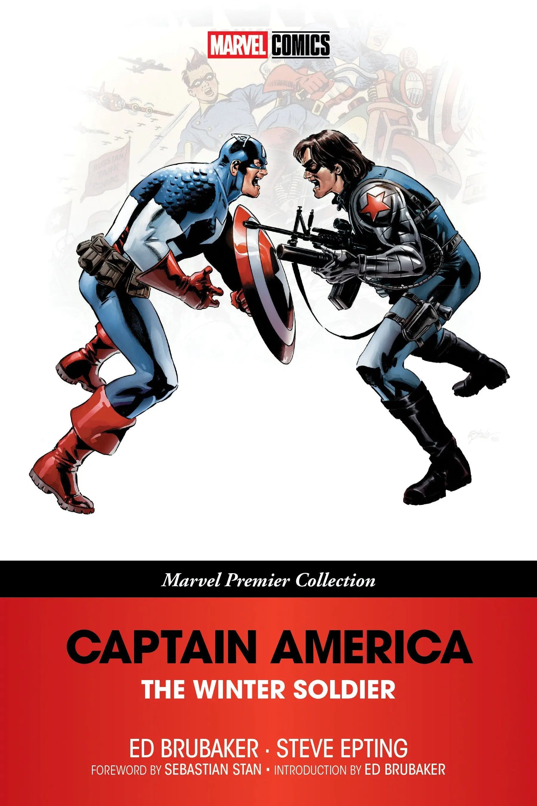 Graphic novel cover of Captain America and Winter Soldier by writer Ed Brubaker from Marvel Premier Collection