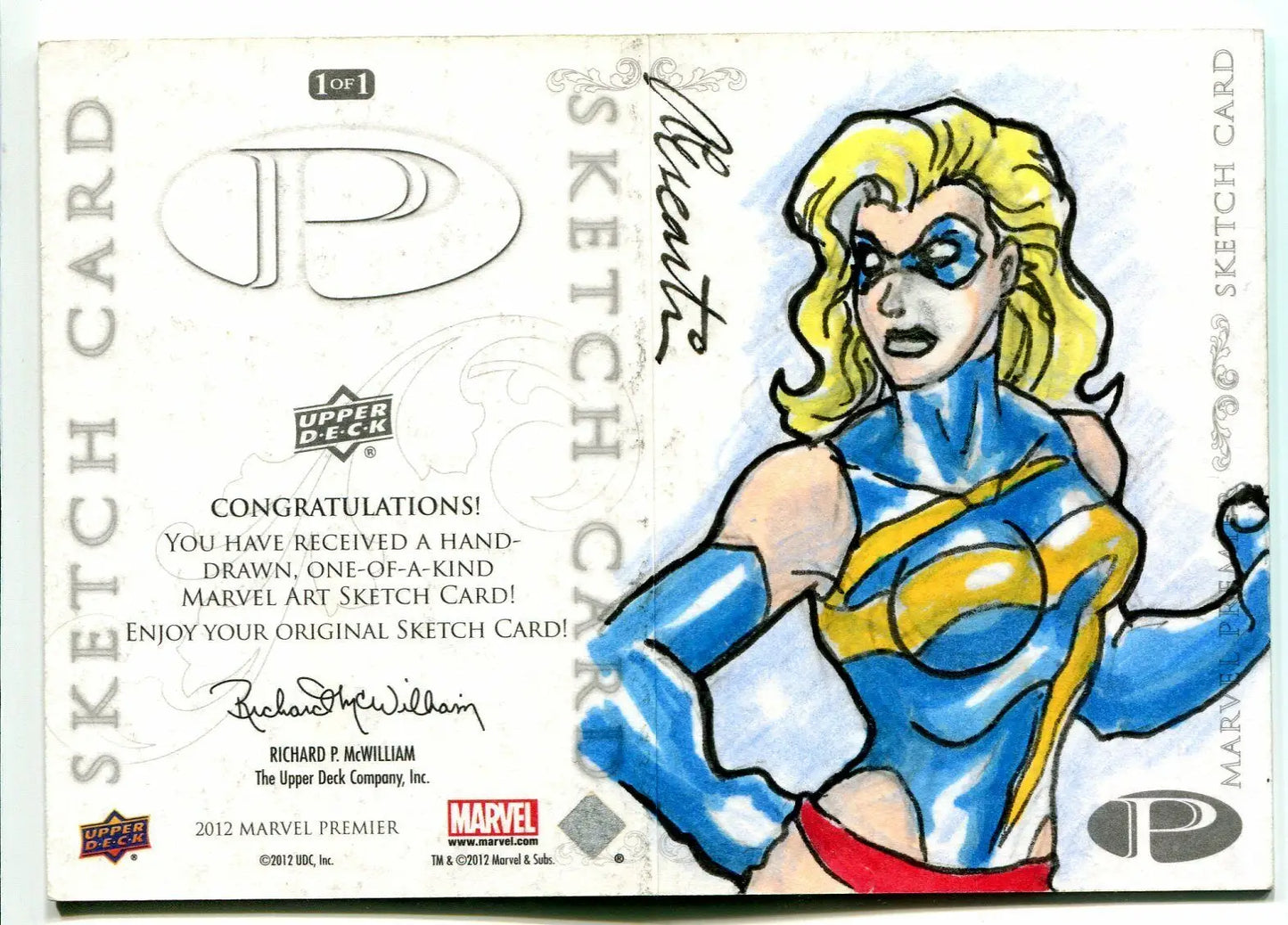 Marvel sketch card of Ms. Marvel by Anthony Escartin Abe in unique 1/1 edition