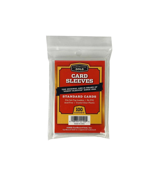 Pack of Cardboard Gold penny sleeves for trading cards with durable crystal-clear plastic