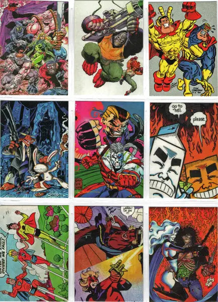 Vintage comic book art panels showcasing action-packed robots in the Nine Card Promo Set