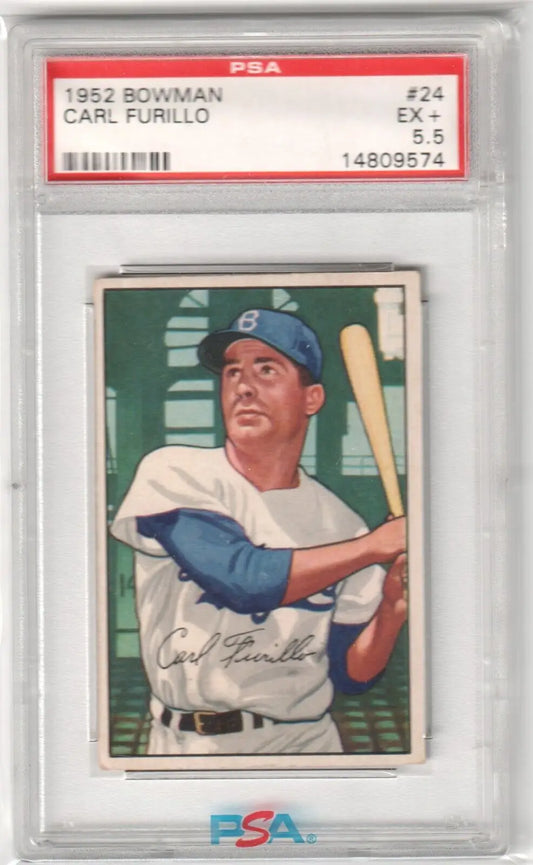 Graded 1952 Bowman Carl Furillo baseball card from Columbia Hobby with box free shipping