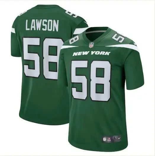Green and white New York Jets Nike Game Jersey with LAWSON 58 for Jets Nike Game jersey