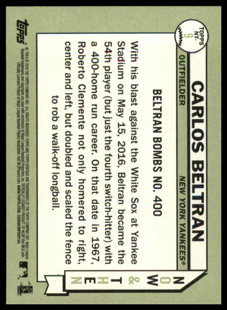 Carlos Beltran baseball card from Topps Heritage 2016 New York Yankees collection