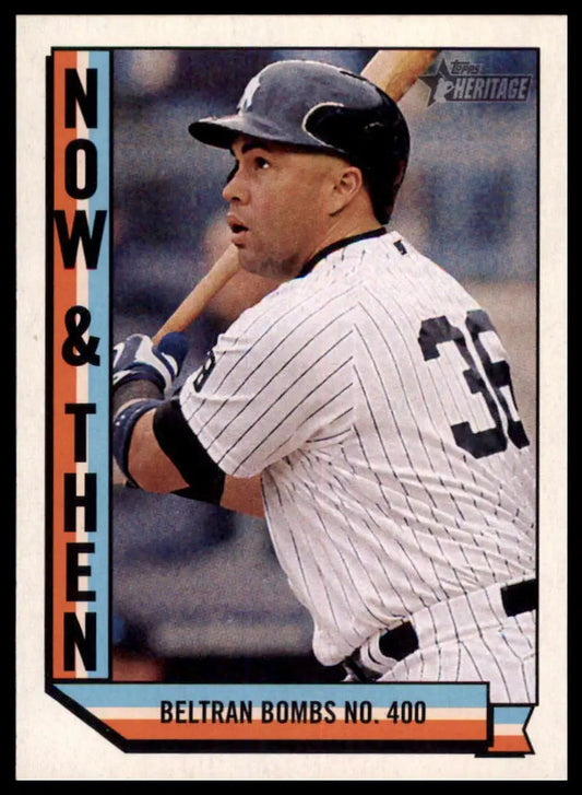 Carlos Beltran baseball card in pinstripe uniform from Topps Heritage 2016 series