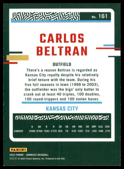 Carlos Beltran 2023 Donruss Holo Orange baseball card Kansas City Royals display