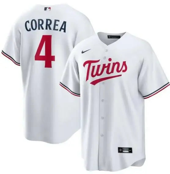 White Carlos Correa Minnesota Twins Nike Home Replica Player Jersey in front view