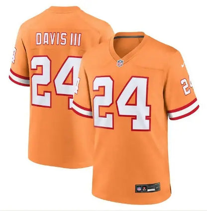Orange and white Carlton Davis III Tampa Bay Buccaneers NFL jersey with number 24