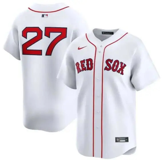 White Carlton Fisk Boston Red Sox Nike Home Limited Player Jersey displayed