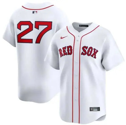 White Carlton Fisk Boston Red Sox Nike Home Limited Player Jersey displayed