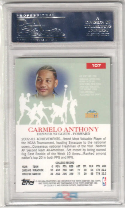 Graded Carmelo Anthony basketball card from Topps Pristine at Columbia Hobby