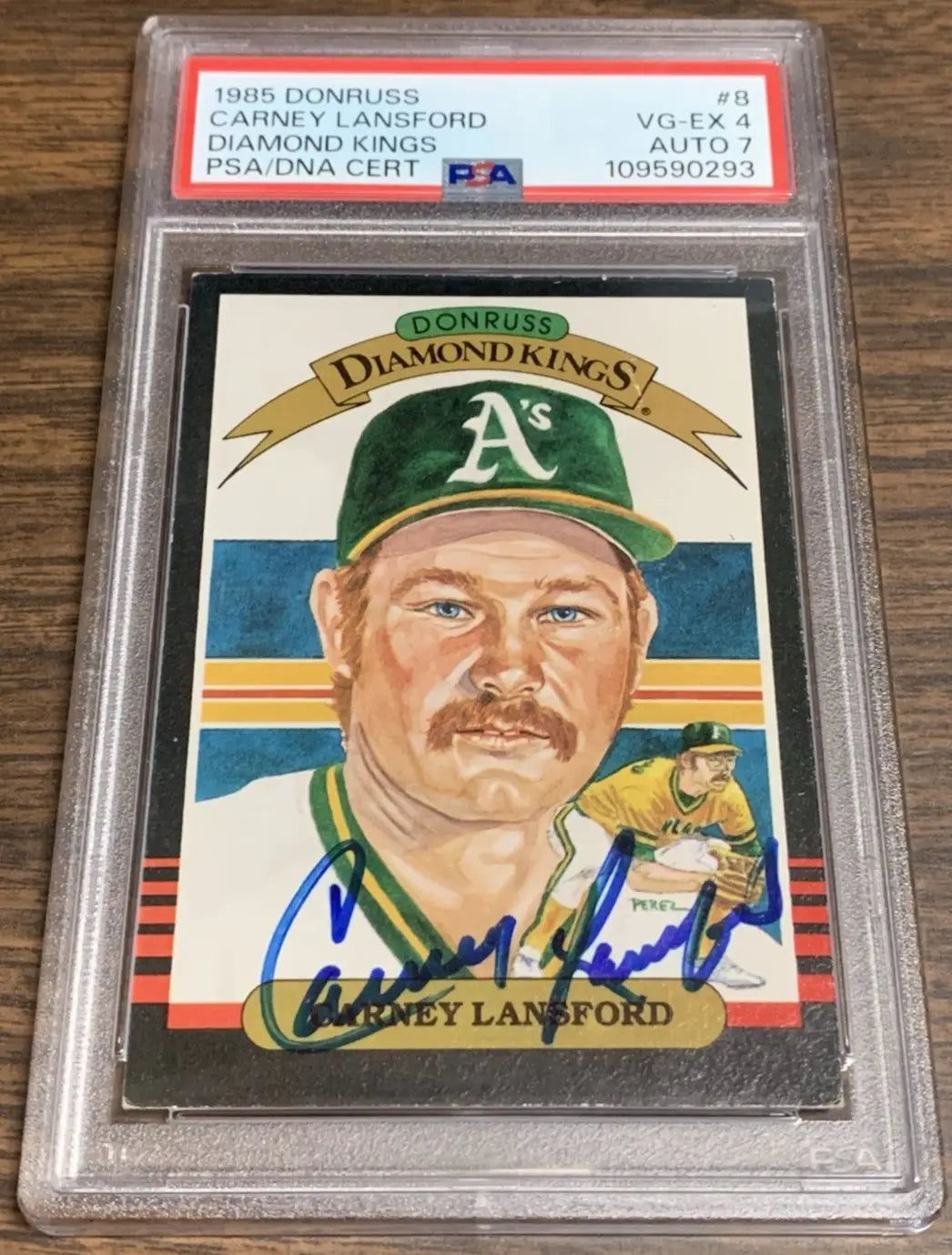 Carney Lansford Diamond Kings 1985 Donruss baseball card graded VG-EX 4 with auto