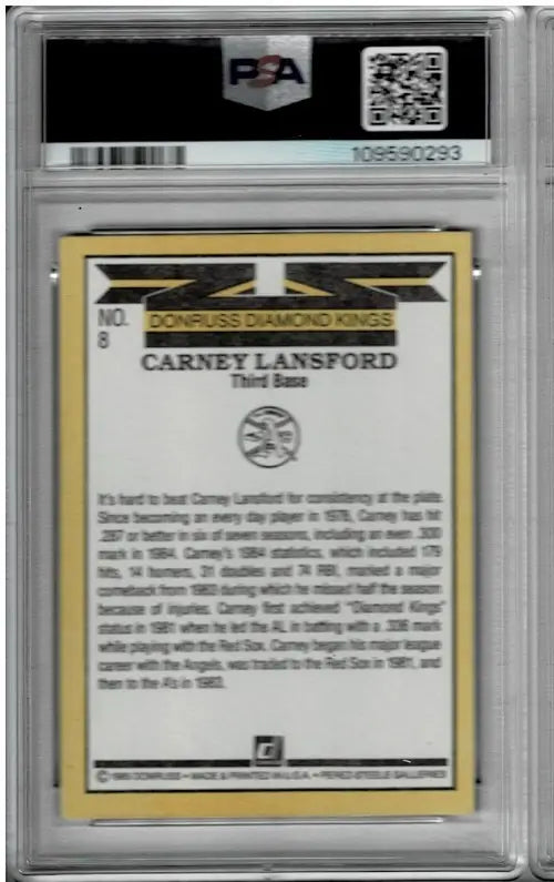 Graded Carney Lansford Diamond Kings baseball card from 1985 with signature and PSA 4