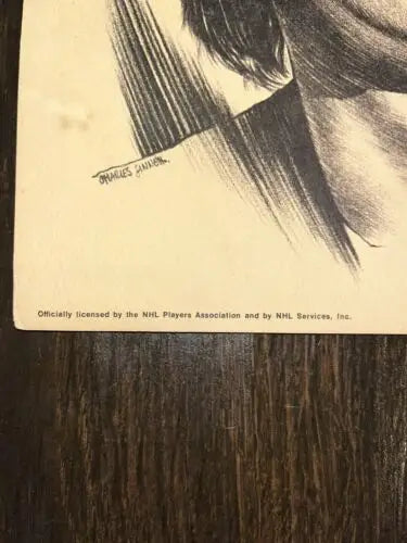 Licensed hockey player lithograph portrait etching by Carol Vadnais, 8-1/2x11