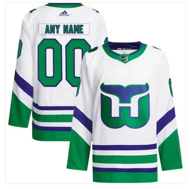 White Carolina Hurricanes adidas Primegreen authentic hockey jersey with green and blue accents