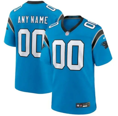 Light blue Carolina Panthers Nike Alternate Custom Game Jersey with black and white accents
