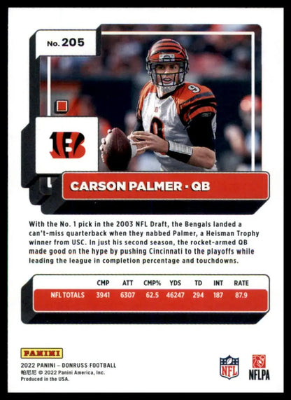 Carson Palmer football card from 2022 Donruss series, Cincinnati Bengals collectible