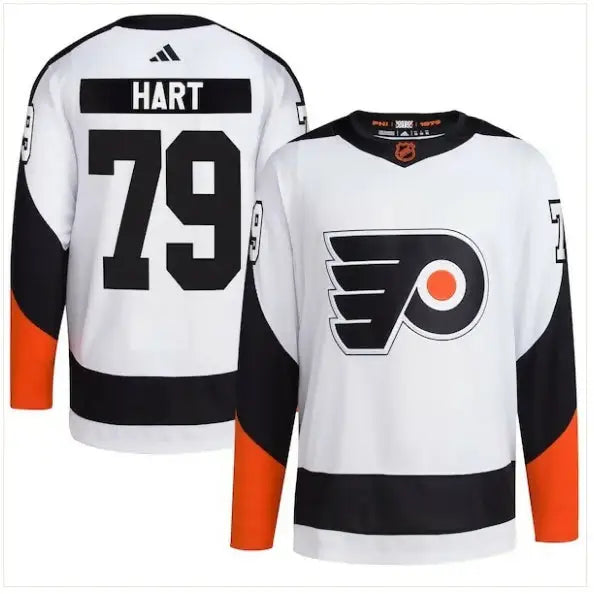 White Carter Hart Philadelphia Flyers adidas Reverse Retro 2.0 hockey jersey with black and orange accents