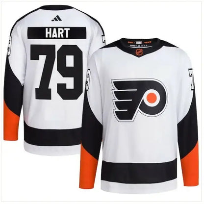 White Carter Hart Philadelphia Flyers adidas Reverse Retro 2.0 hockey jersey with black and orange accents