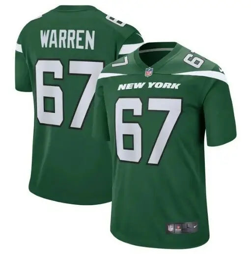 Green New York Jets Nike Game Jersey featuring Warren #67 in Gotham Green