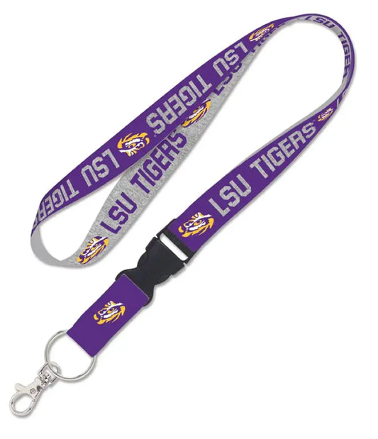 LSU Tigers lanyard with detachable buckle and Heathered Jersey print