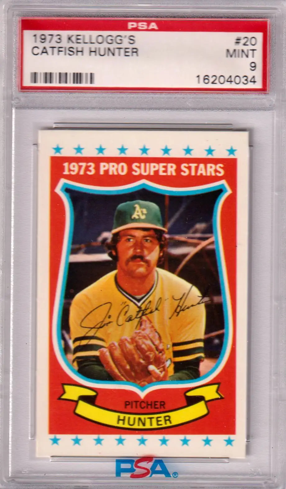 Graded 1973 Kellogg’s Catfish Hunter baseball card from Pro Super Stars series