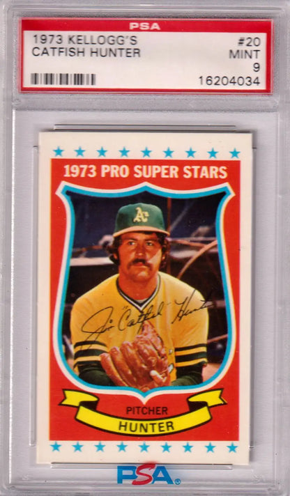 Graded 1973 Kellogg’s Catfish Hunter baseball card from Pro Super Stars series