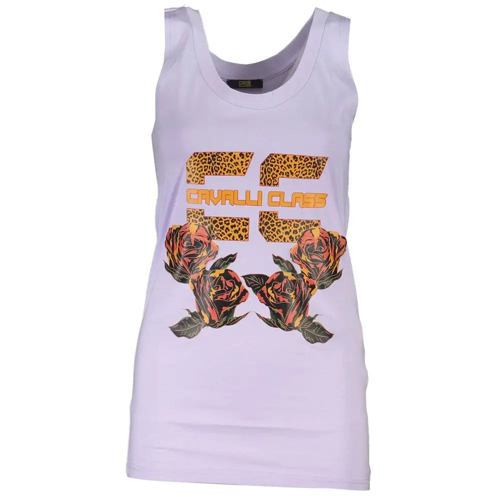 Cavalli Class Purple Cotton Tank Top - Tank Top