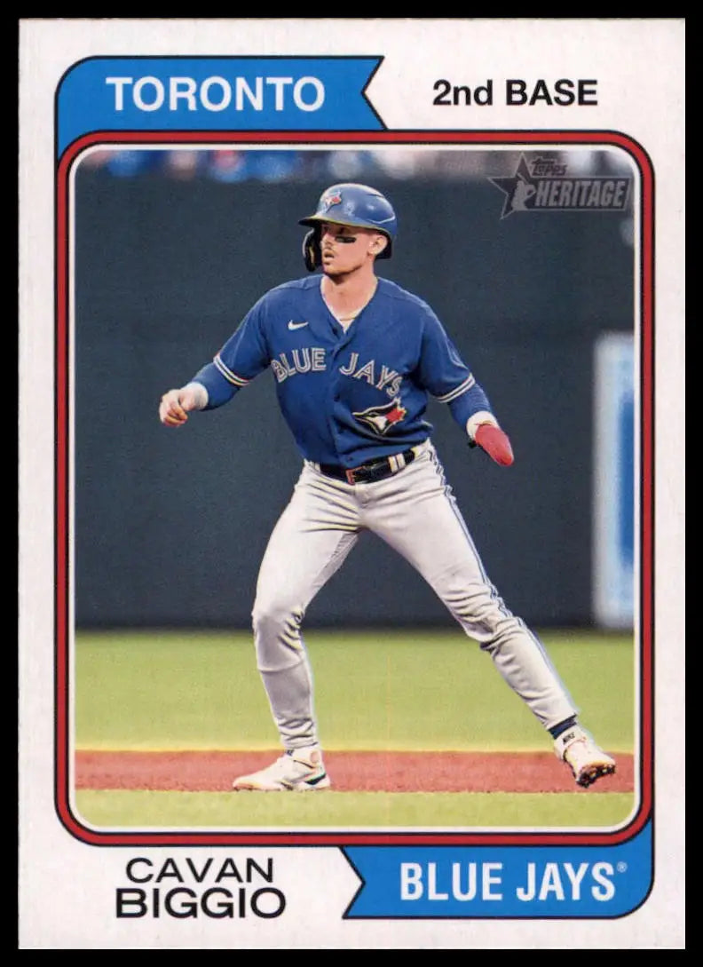 Cavan Biggio baseball card from 2023 Topps Heritage series featuring Toronto Blue Jays