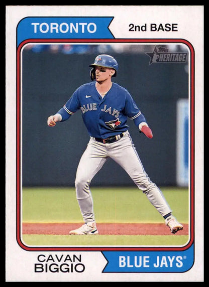 Cavan Biggio baseball card from 2023 Topps Heritage series featuring Toronto Blue Jays