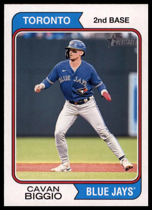Cavan Biggio baseball card from 2023 Topps Heritage series featuring Toronto Blue Jays