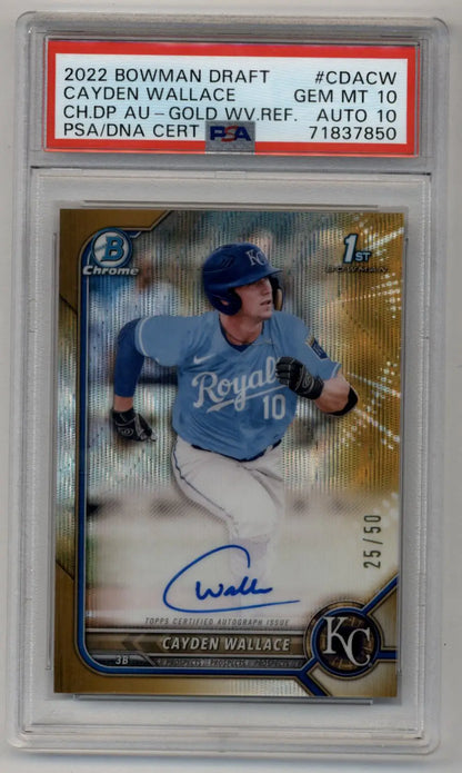 Cayden Wallace 2022 Bowman Chrome Draft Gold Wave Refractor Auto 25/50 PSA 10 Gem Mint Auto 10 - Singles