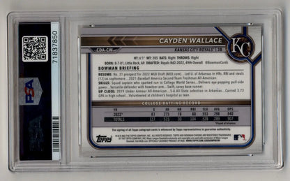 Cayden Wallace 2022 Bowman Chrome Draft Gold Wave Refractor Auto 25/50 PSA 10 Gem Mint Auto 10 - Singles