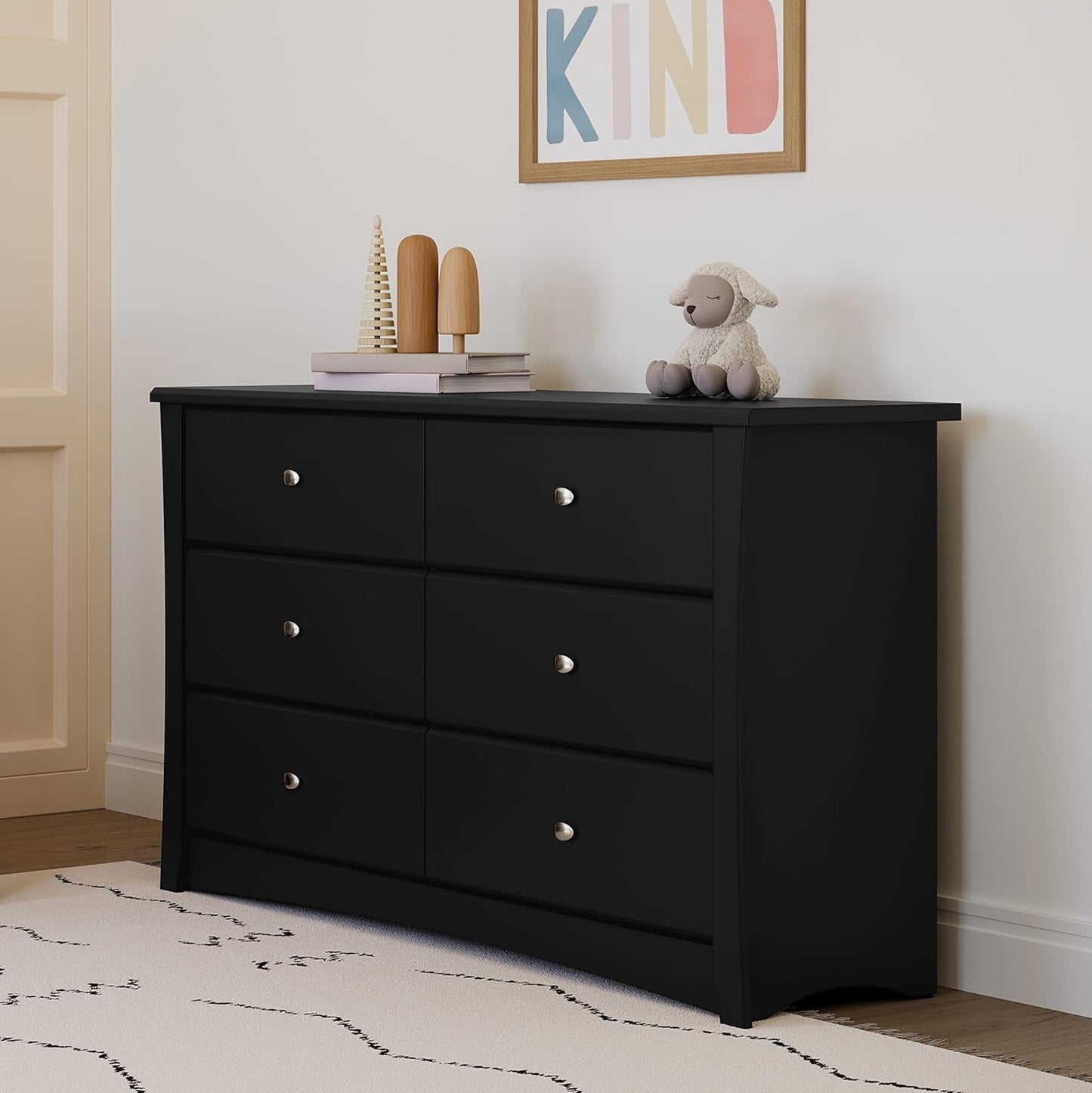 Crescent 6 Drawer Double Dresser (Black) – GREENGUARD Gold Certified, Dresser for Nursery, 6 Drawer Dresser, Kids Dresser, Nursery Dresser Drawer Organizer, Chest of Drawers-1