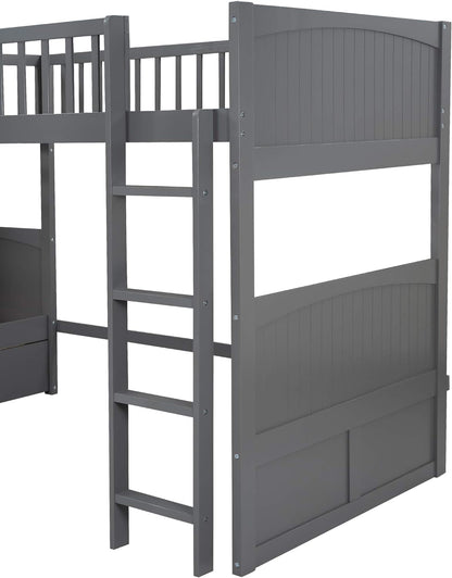 Triple Bunk Bed for Kids L Shaped Bunk Bed Solid Wood Twin over Twin over Twin Bed with 2 Drawers and 2 Ladders, No Box Spring Needed, Gray-4