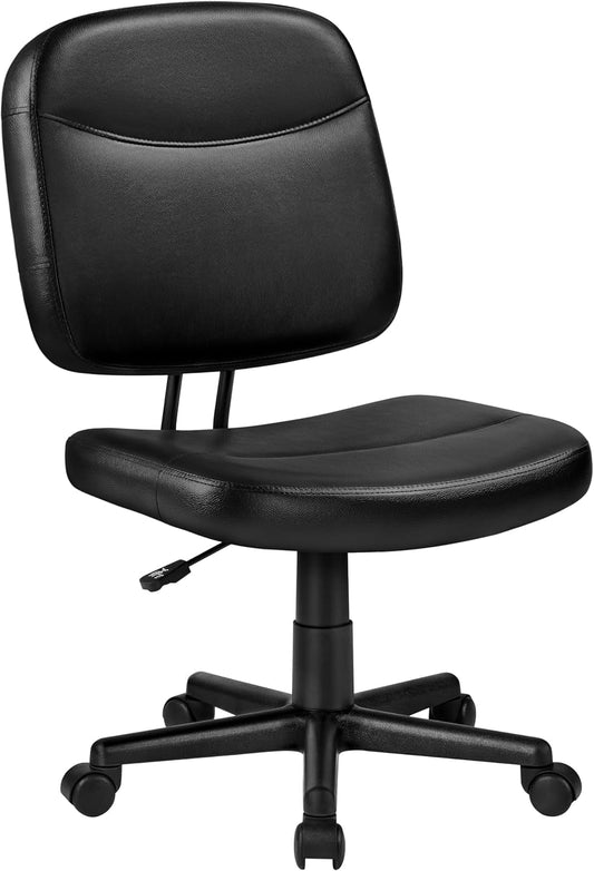 Armless Office Chair Ergonomic Desk Chair Low Back PU Leather Adjustable Swivel Chair Computer Task Chair, Black-0