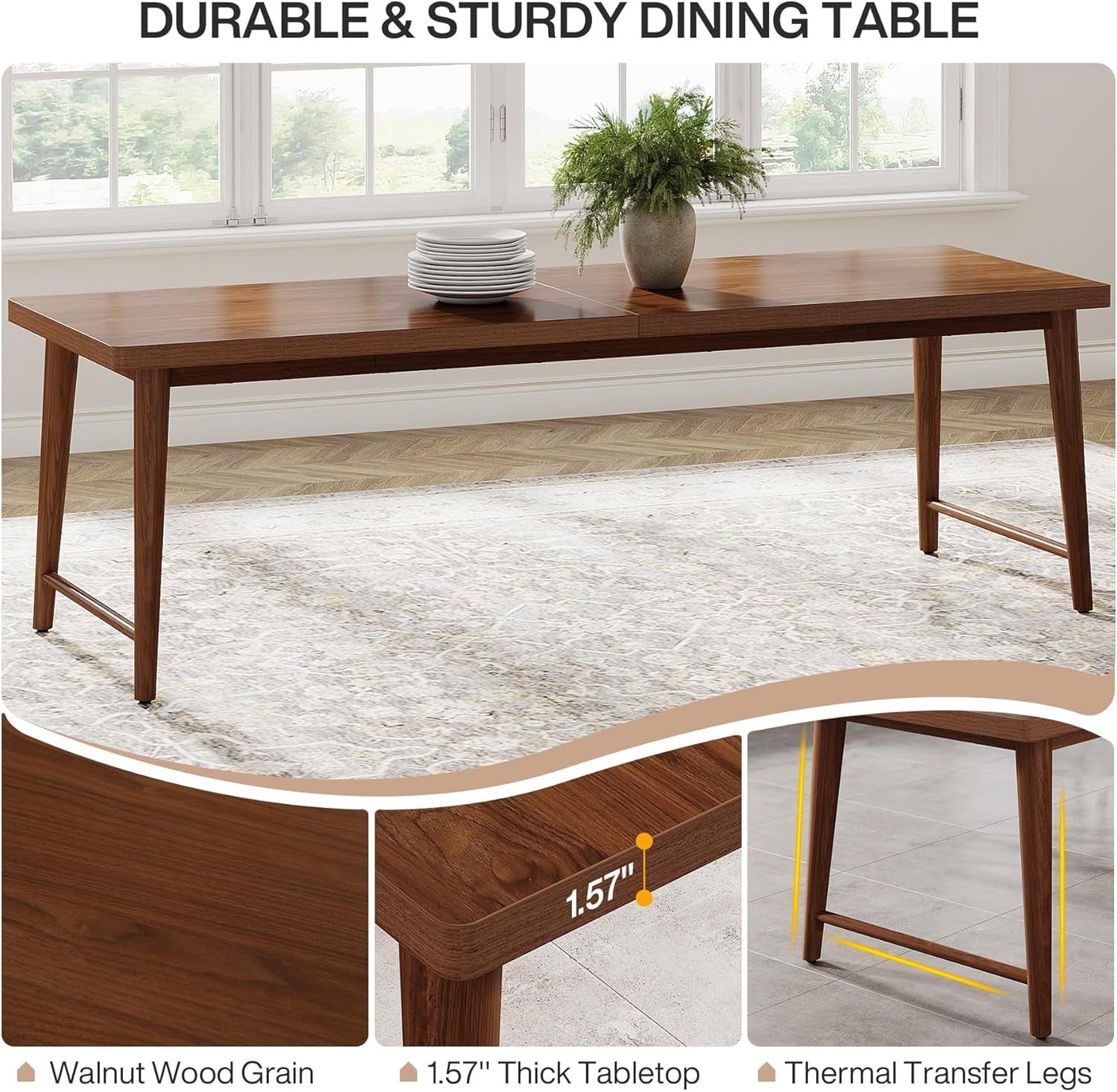 78.7 Inch Walnut Dining Table With Metal Legs Mid Century-4