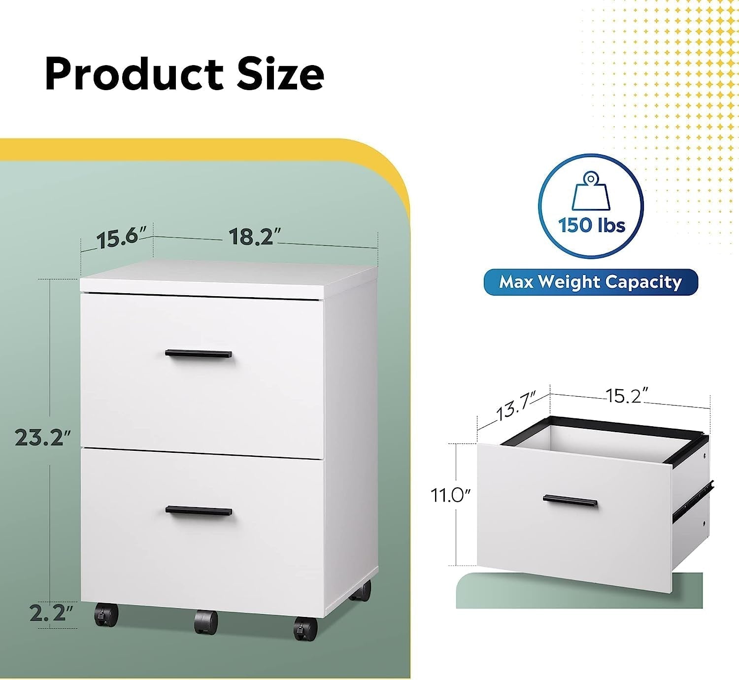 Mobile White Wood File Cabinet with Storage Drawers-2