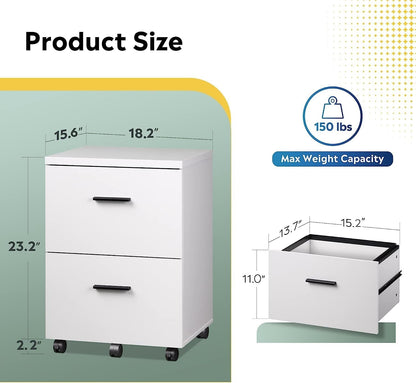 Mobile White Wood File Cabinet with Storage Drawers-2
