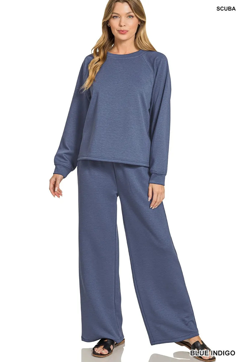 Zenana Scuba Crewneck Sweatshirt and Pants Set