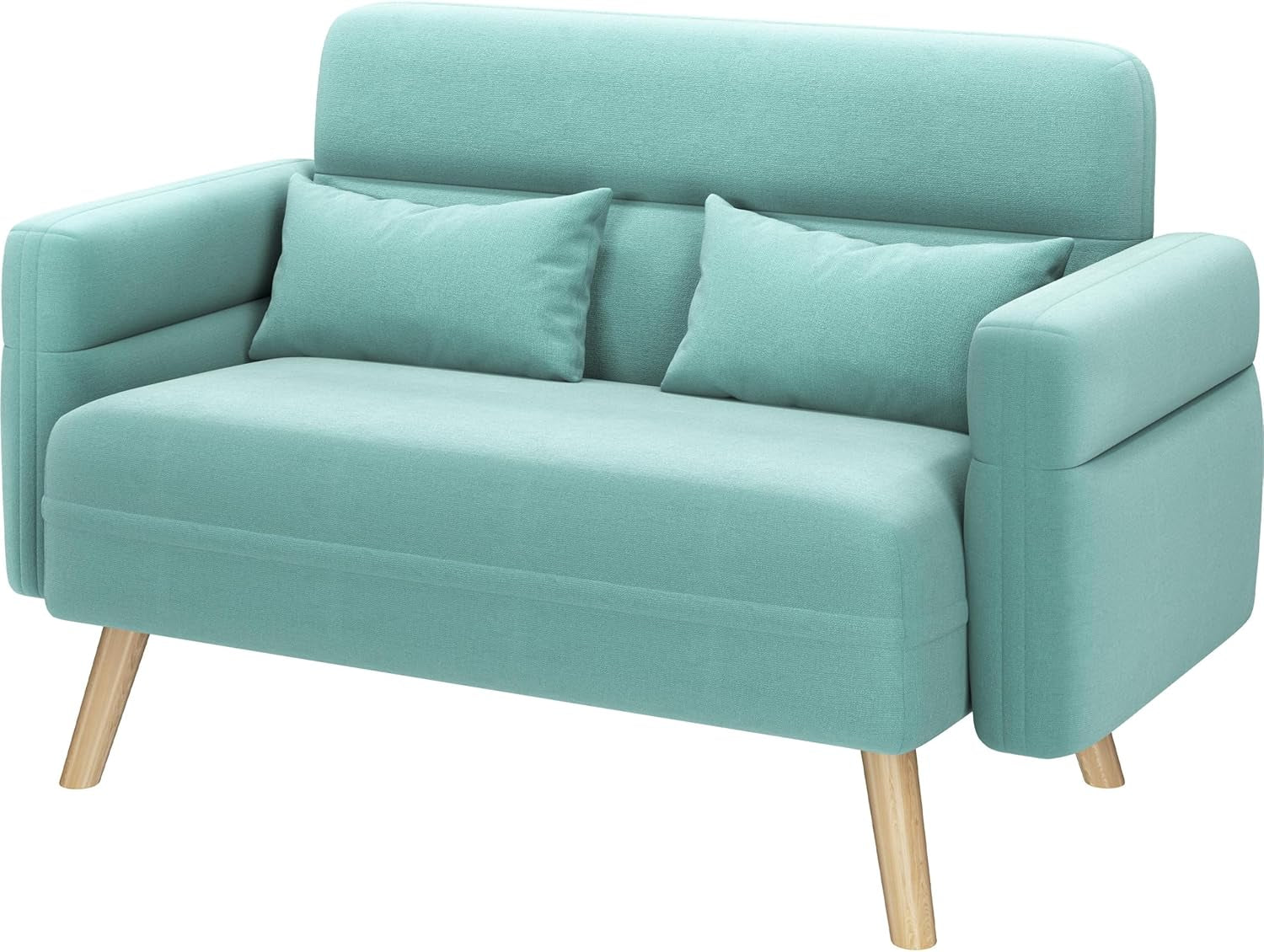 46" Small Modern Fabric Sofa Loveseat Mid Century 2 Seater Sofa Couch with Lumbar Pillows, Solid Wood Legs for Living Room, Small Space, Dorm, Office, Bedroom, Aquamarine-3