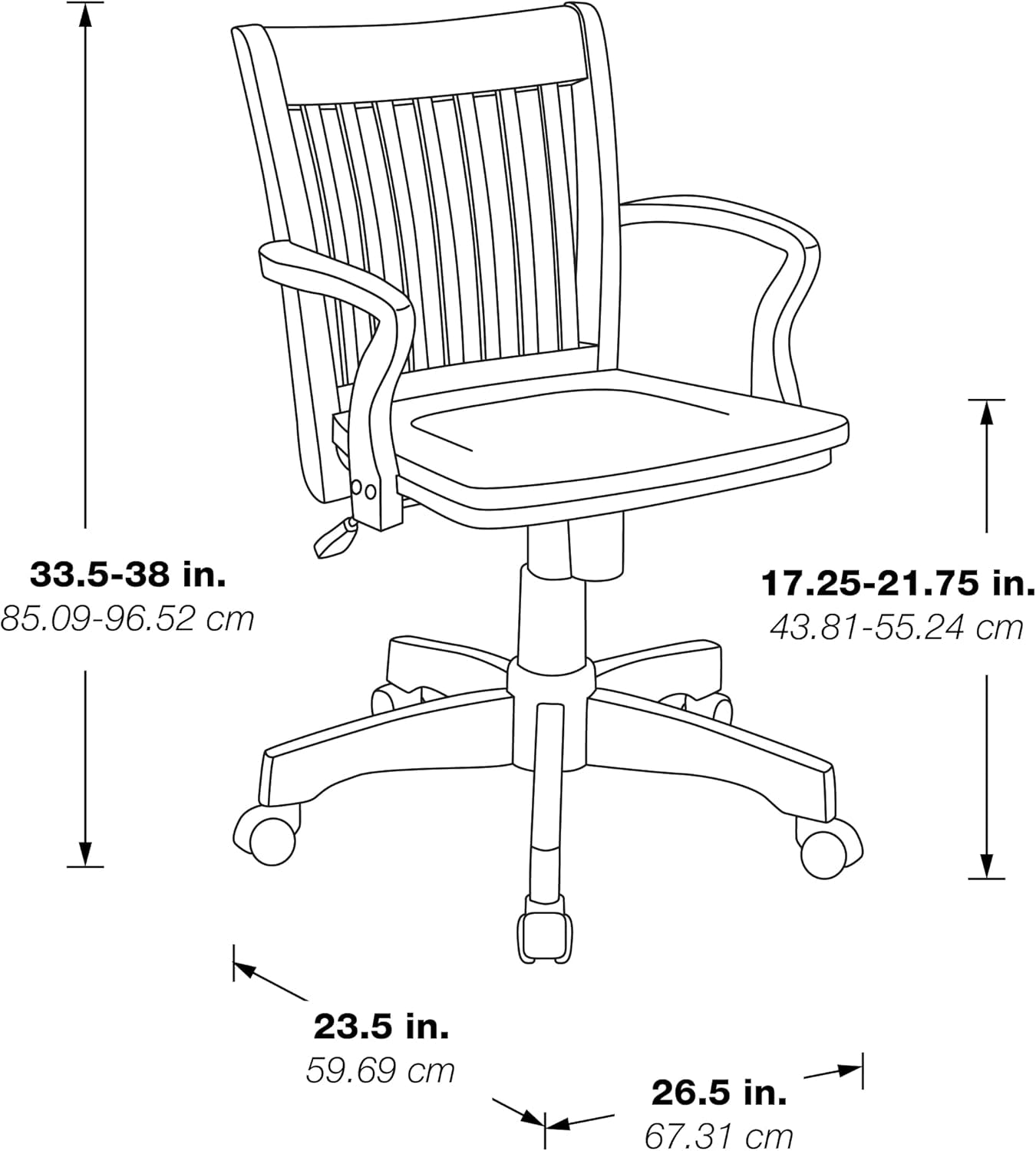 OSP Home Furnishings Deluxe Wood Banker'S Desk Chair with Padded Seat, Adjustable Height and Locking Tilt, Fruitwood Finish and Black Vinyl-2