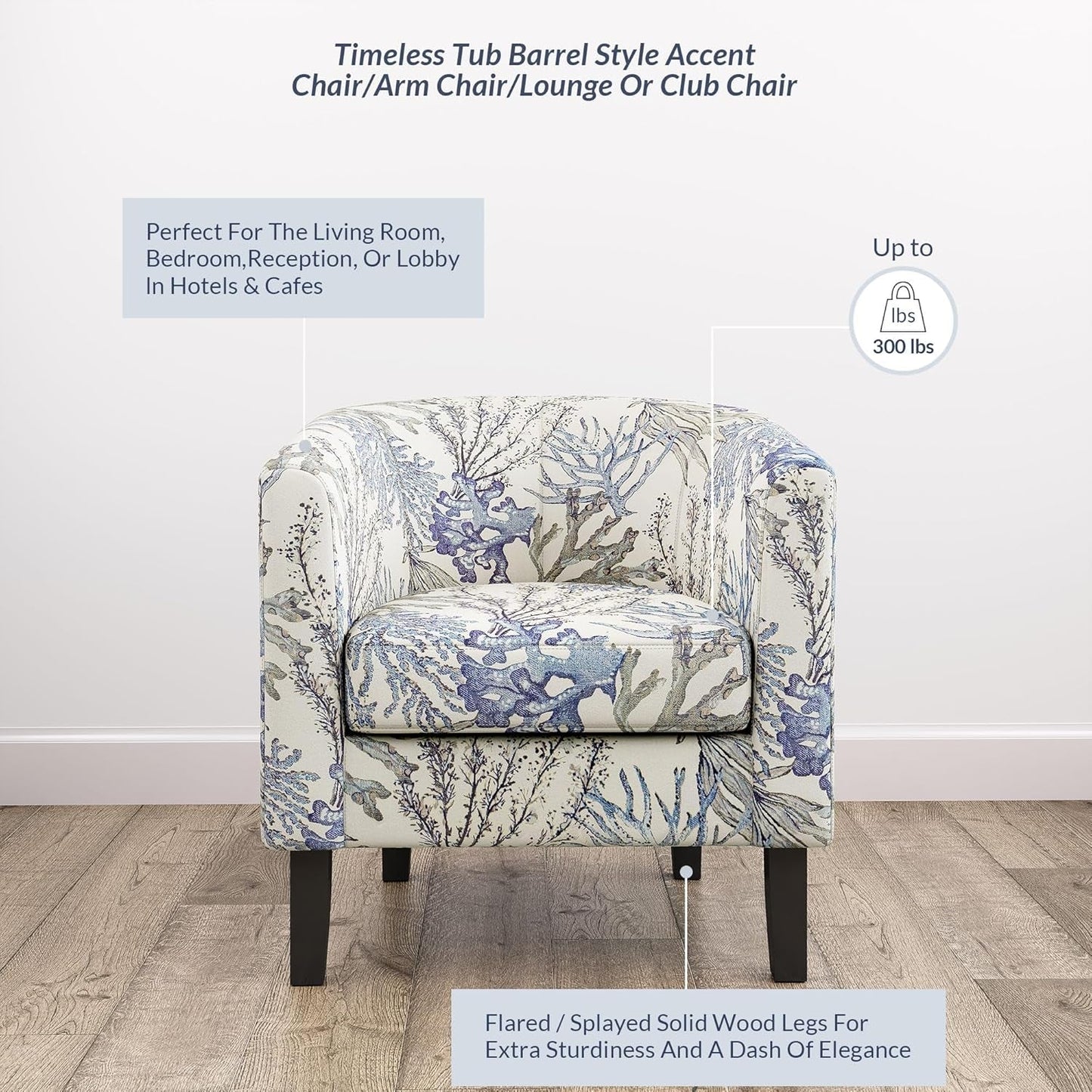 Blue Coral Barrel Chair With Soft Padding Living Room-2