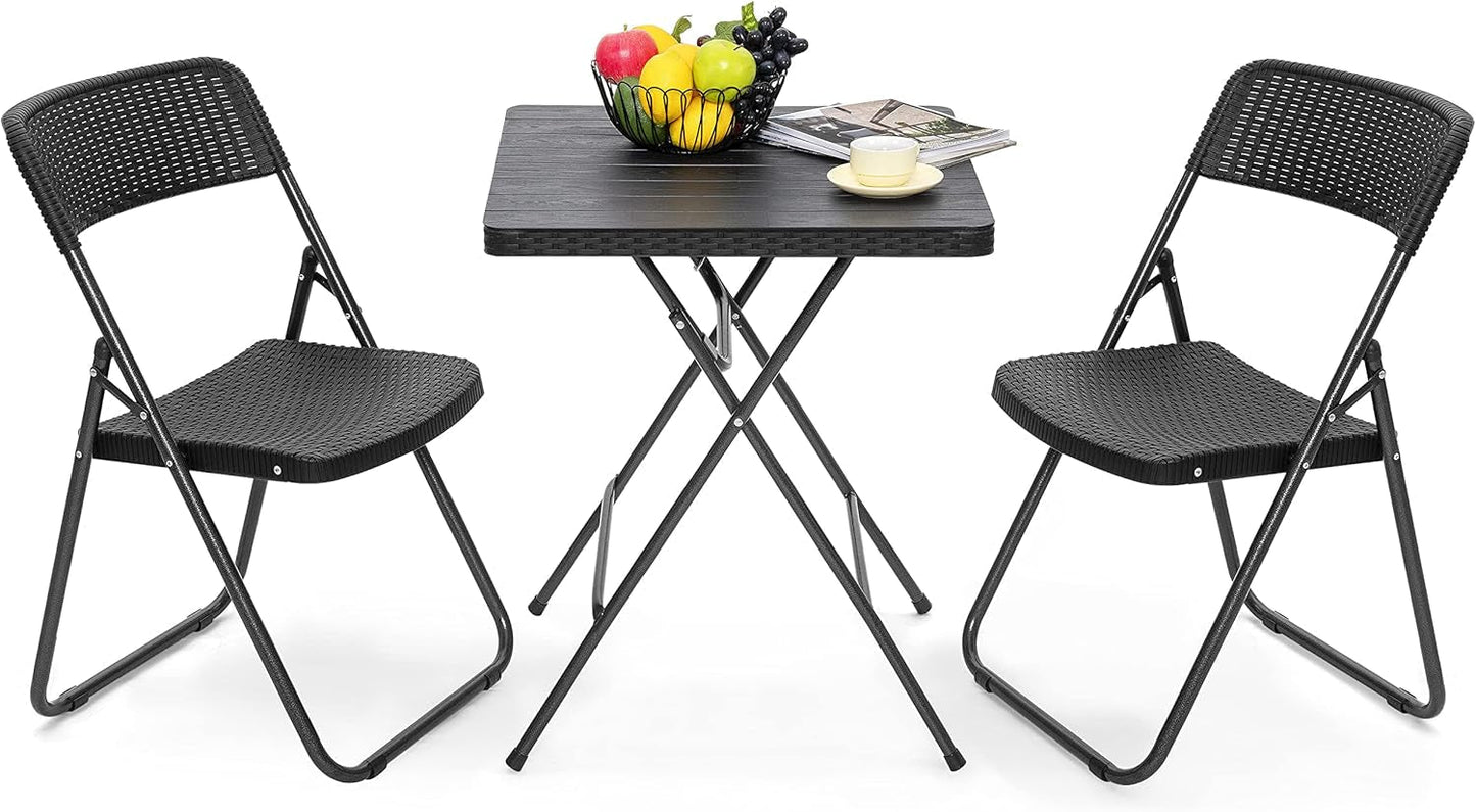3 Pieces Folding Patio Bistro Set Bistro Table and Chairs Set for Outside, All Weather Small Patio Set for Balcony Porch Backyard, Black-0