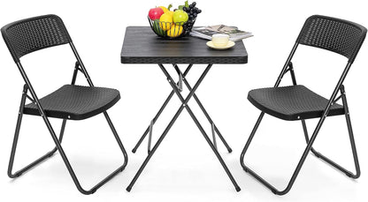 3 Pieces Folding Patio Bistro Set Bistro Table and Chairs Set for Outside, All Weather Small Patio Set for Balcony Porch Backyard, Black-0