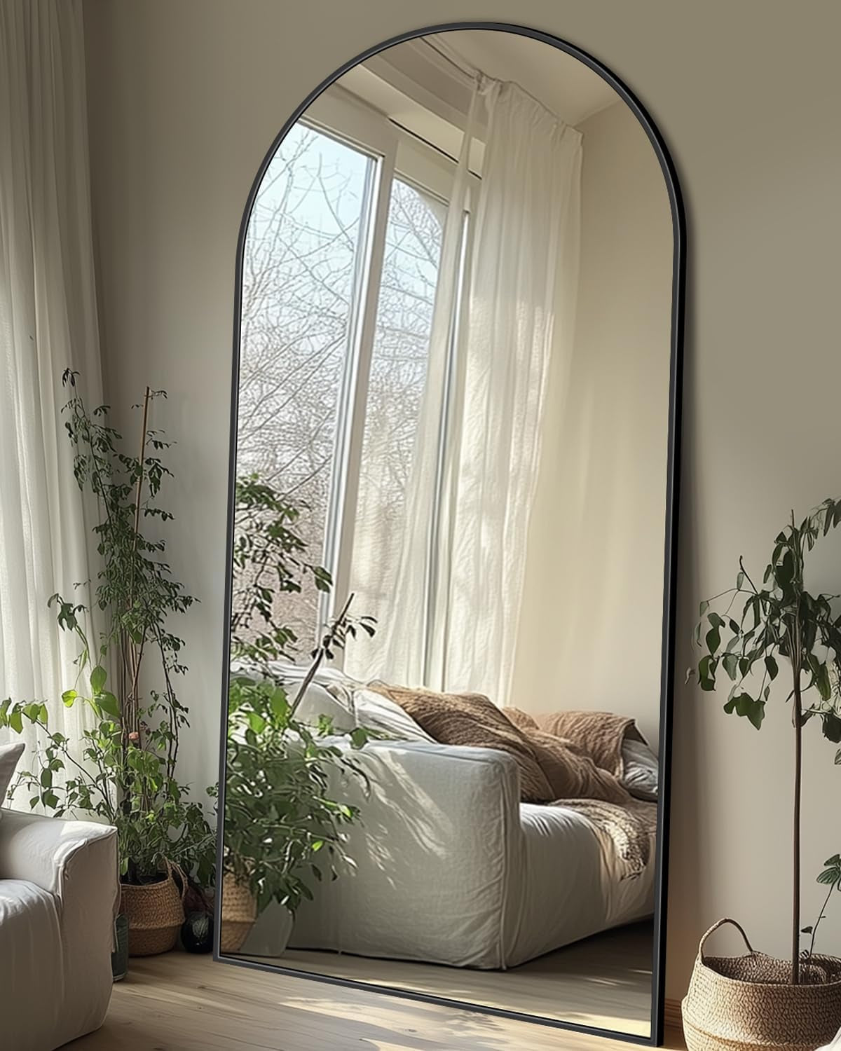 Full Length Mirror with Stand, 78"X38" Arched Full Body Mirror, Large Stand up Mirror, Aluminum Frame Floor Standing Mirror, Freestanding Hanging Leaning Mounted for Bedroom Living Room Entryway Black-2