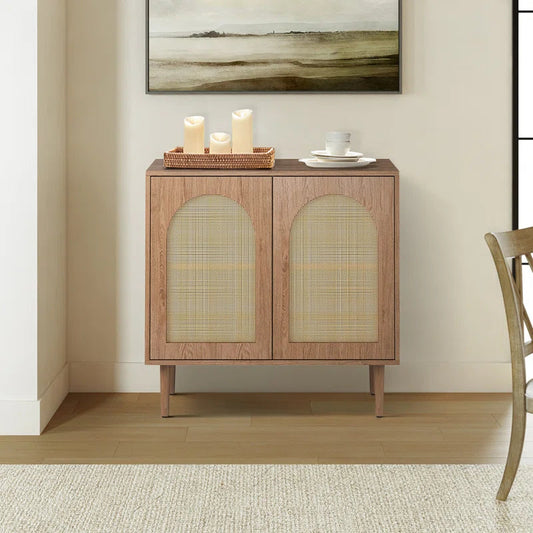 Rattan Door Accent Cabinet With Solid Hardwood Legs-0